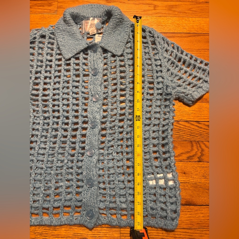 BDG Sky Blue Chunky Crochet Button-Up Top - Picture 4 of 6